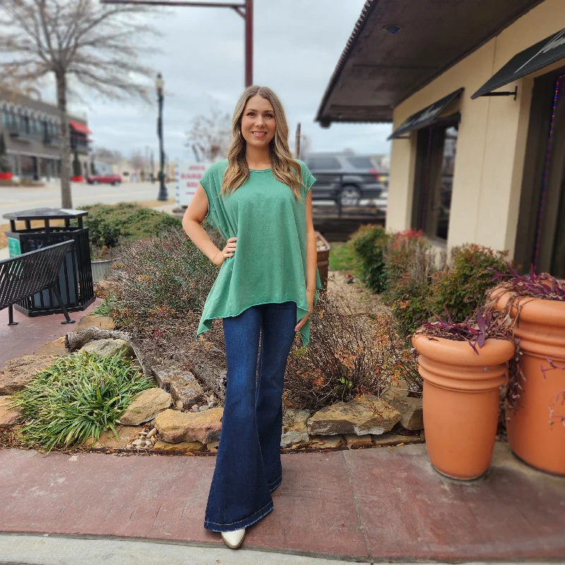 Season Finale Sale Green Mineral Wash  Slub Top