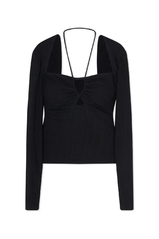 Year-End Sale Jonathan Simkhai Merritt Rib Cutout Top - Black