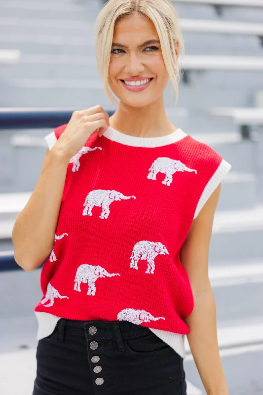 Special Discount Pack A Punch Red Sequin Elephant Sleeveless Sweater