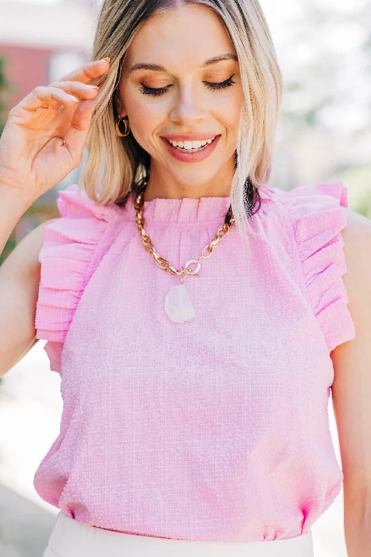 Price Break Consistently Cute Blossom Pink Ruffled Tank