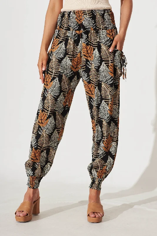 Exclusive Savings Gabby Pant In Black With Multi Leaf Print