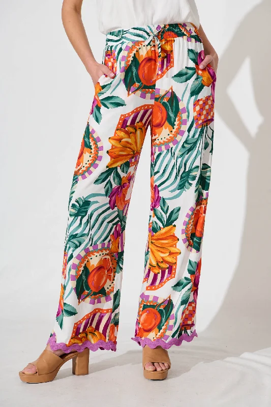 Weekend Bargains to Grab Palmira Pants In White Multi With Ric Rac Trim