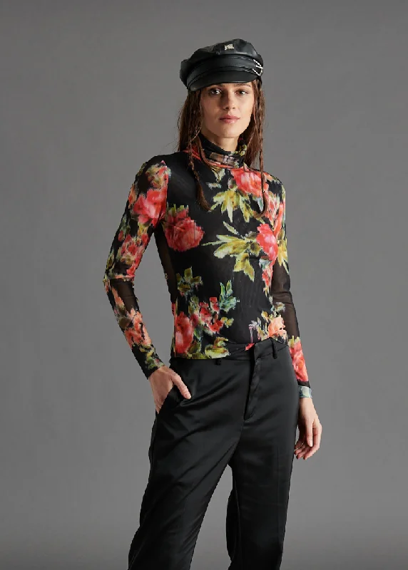Price Slash Floral Mesh Long Sleeve Top by Steve Madden