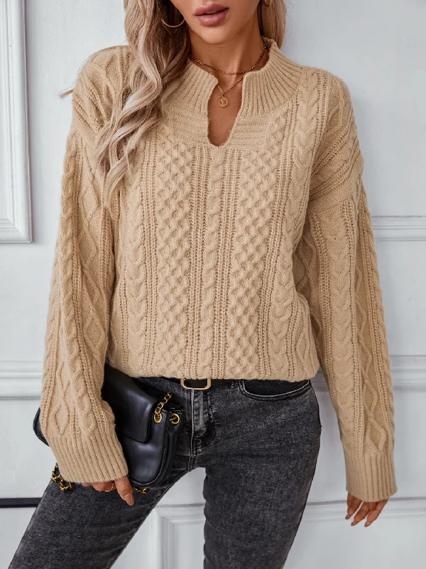 Can't Miss Cable-Knit Notched Long Sleeve Sweater