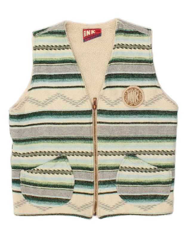 Lowest Price VINTAGE Womens Gilet UK 20 2XL Beige Striped Wool