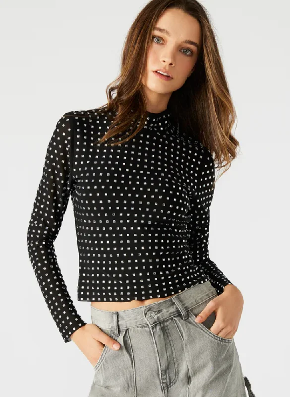 Best Bargains Rhinestone Mesh Mock Neck Top by Steve Madden