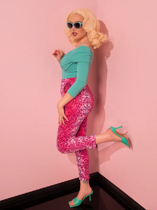 Bonus Offer Cigarette Pants in Pink Leopard Print - Vixen by Micheline Pitt