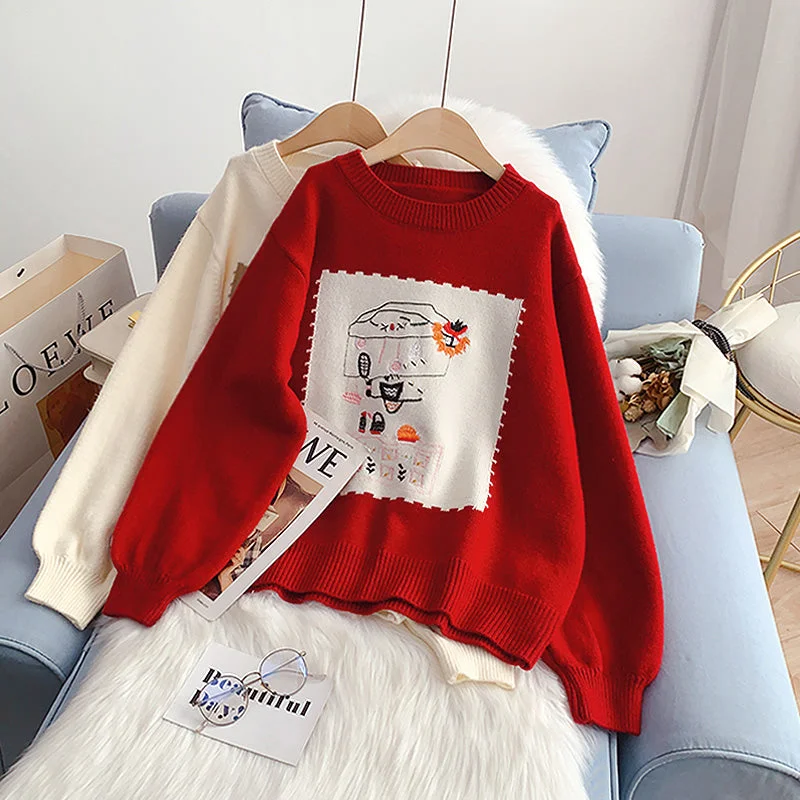 Clearance Sale Red Christmas Sweater female Pullover  5009