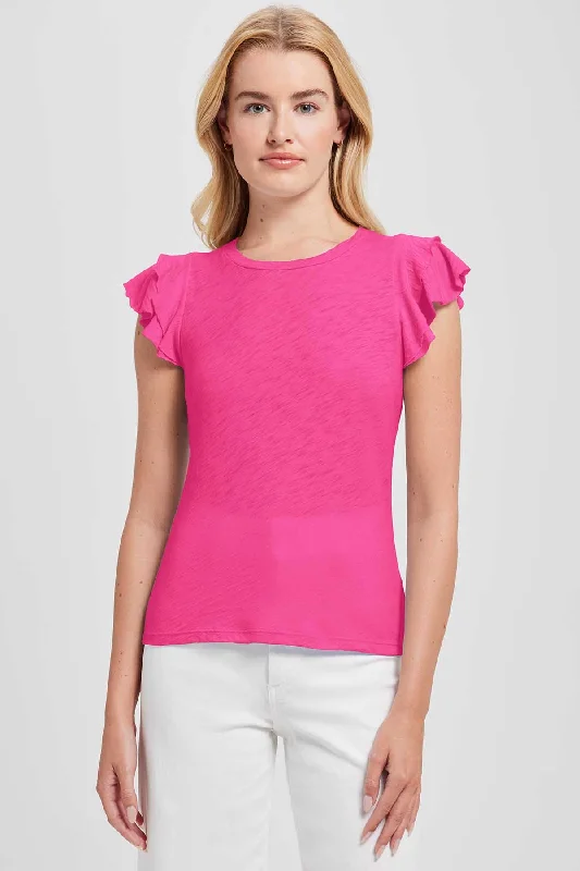 New Deals Celeste Ruffle Sleeve Top in Raspberry