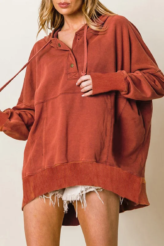 Pay Less Orange Vintage Snap Button Thumbhole Long Sleeve Hoodie