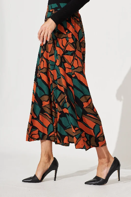 Unwind with Weekend Discounts Pina Colada Pant In Multi Green With Rust Print