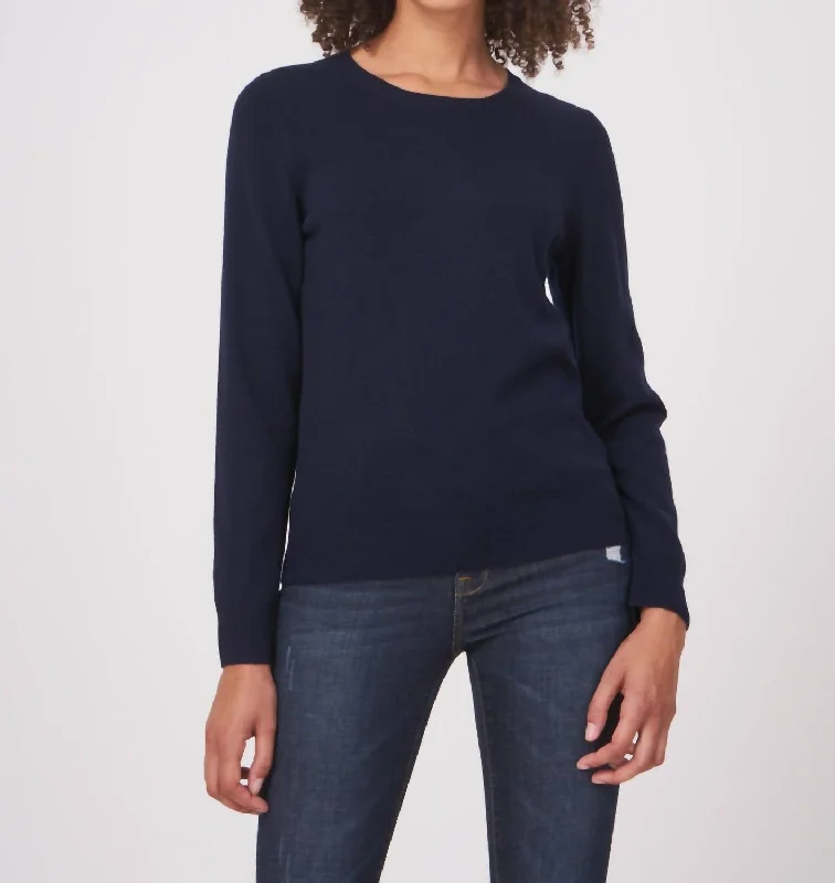 Online Deal Basic Organic Cashmere Round Neckline Sweater In Navy