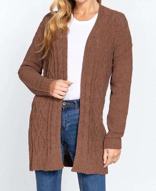 Don’t Miss Out Sutton Chenille Cardigan In Brown