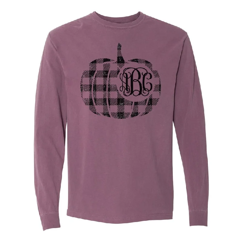 New Deals Monogrammed 'Plaid Pumpkin' Comfort Colors Long Sleeve T-Shirt