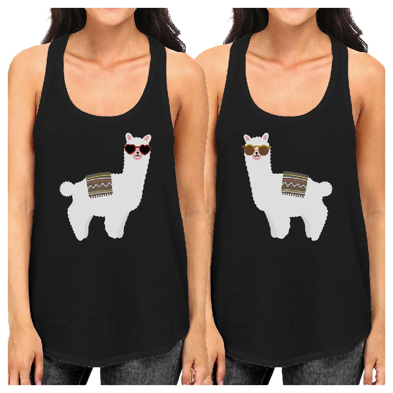 Savings Galore Llamas With Sunglasses BFF Matching Black Tank Tops