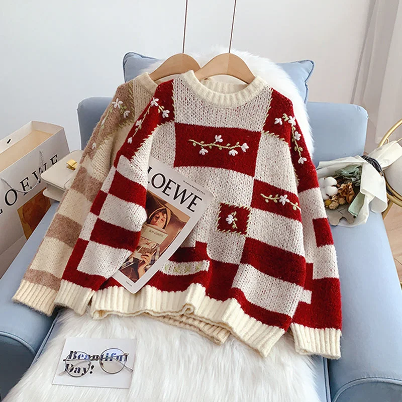 Stock Up and Save Christmas embroidered sweater women's Japanese sweater  4976