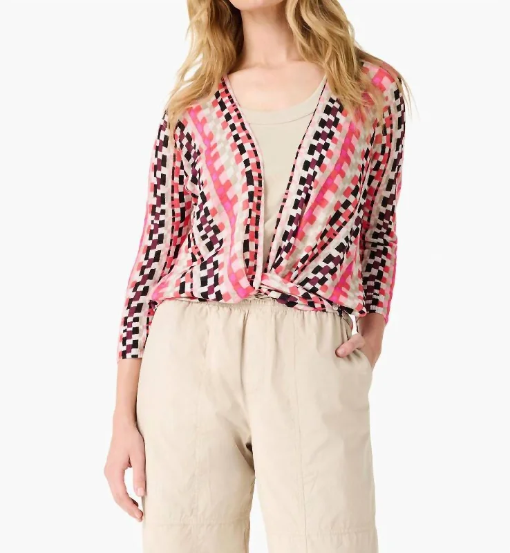 Year-End Sale Pixel Sunset 4-Way Cardigan In Pink Multi