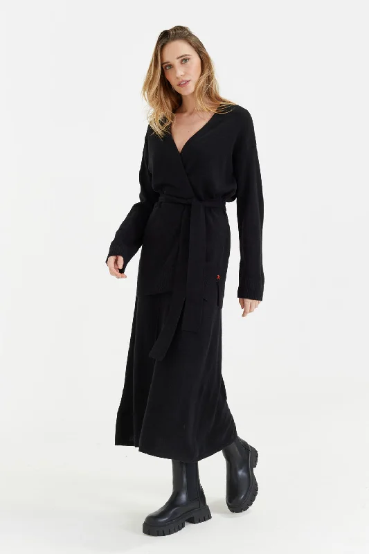Big Deal Black Wool-Cashmere Belted Cardigan