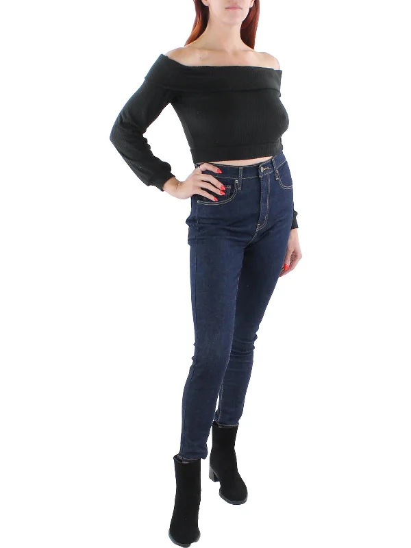 Can't Miss Juniors ` Womens Knit Off-The-Shoulder Pullover Sweater