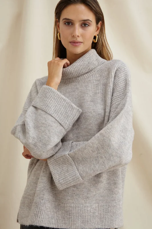 Time-Sensitive Charli Vanessa High Neck Sweater in Grey Melange
