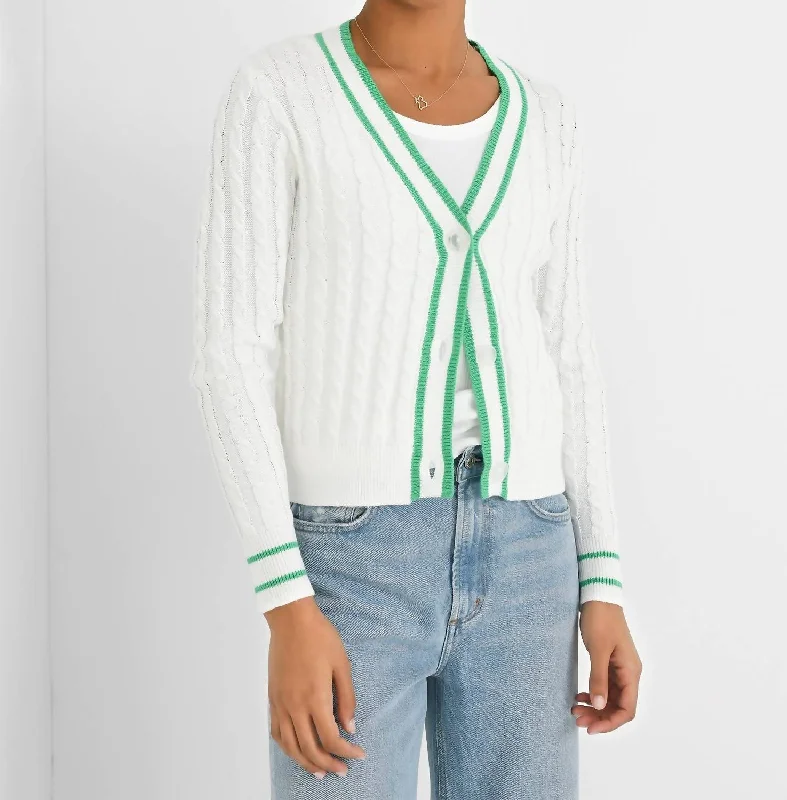 Reduced Prices Cable Varsity Cardigan In White/clover