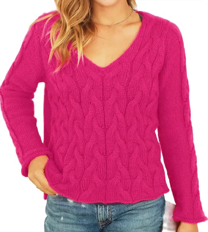 Limited Edition Cobblestone Cable Sweater In Hot Pink
