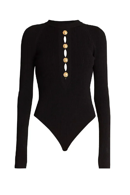 Price Cut Balmain Buttoned Halter Bodysuit - Black