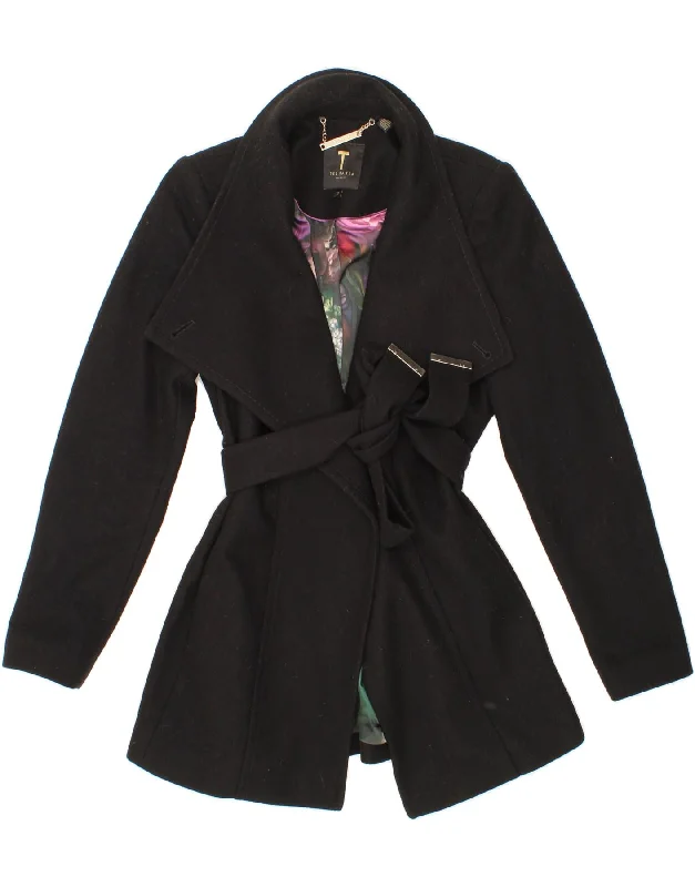 Weekend Offers That Thrill TED BAKER Womens Overcoat Size 2 Small Black Wool