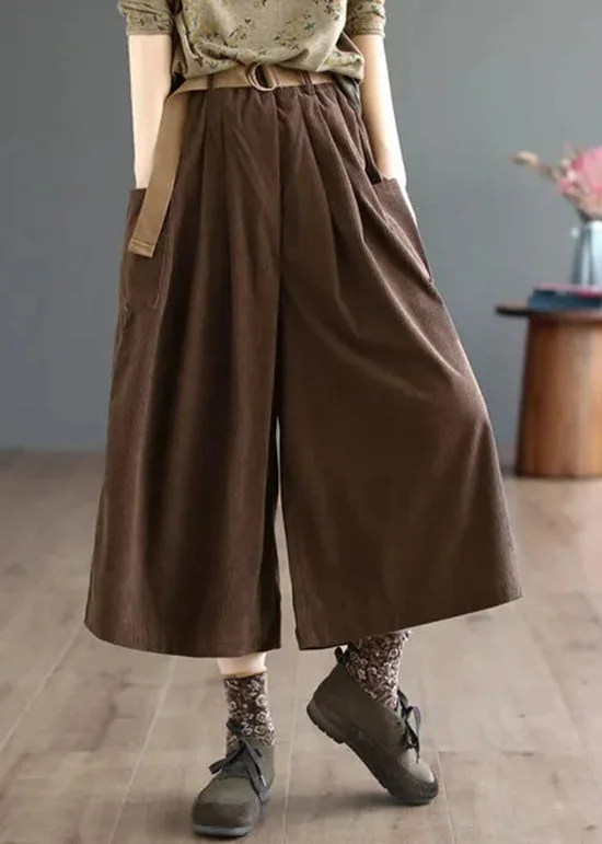 New Deals Loose Coffee Pockets Patchwork Corduroy Wide Leg Pants Fall