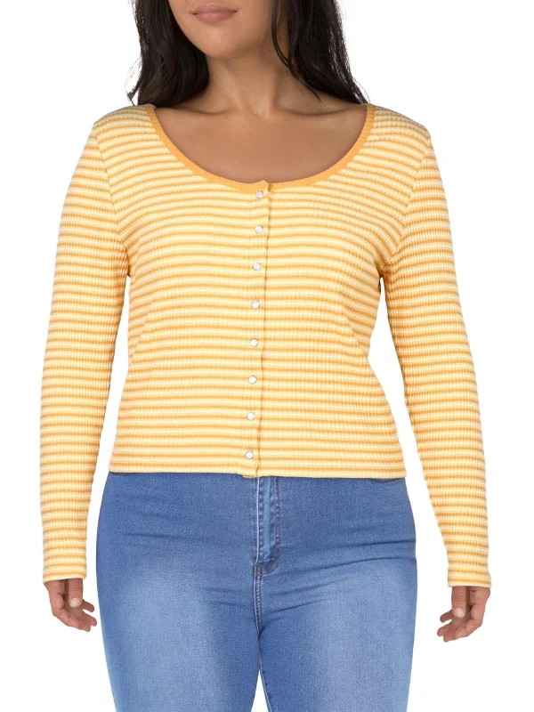 The Best Deal Plus    Womens Striped Snap Button Button-Up