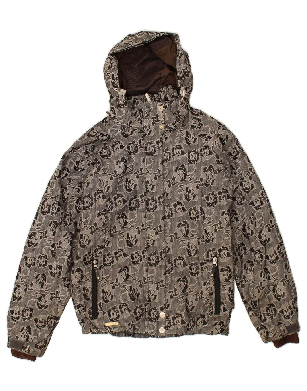Year-End Sale O'NEILL Womens Hooded Windbreaker Jacket UK 14 Medium Grey Floral