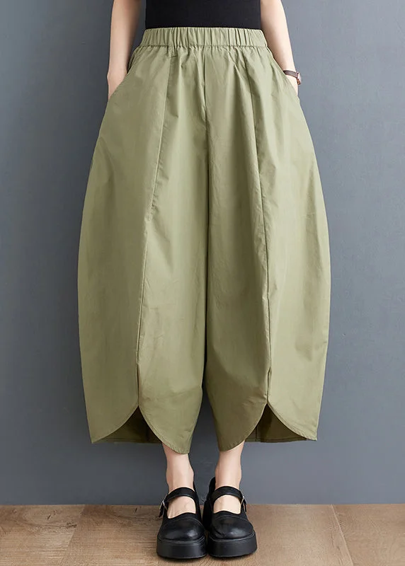 Members Only Loose Army Green Pockets Elastic Waist Cotton Crop Pants Fall