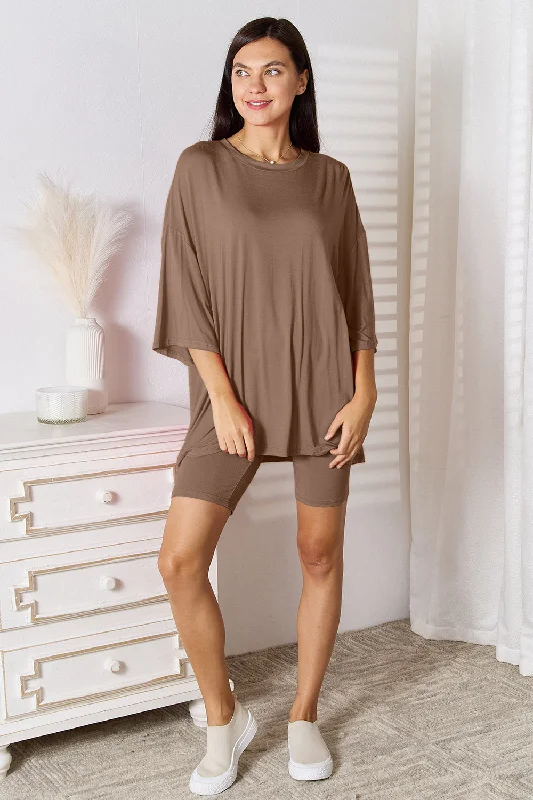 Daily Special Basic Bae Full Size Soft Rayon Three-Quarter Sleeve Top and Shorts Set