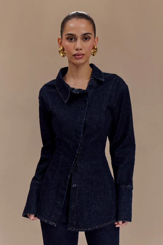 Buy More, Save More Jericho Asymmetrical Denim Shirt - Indigo Blue