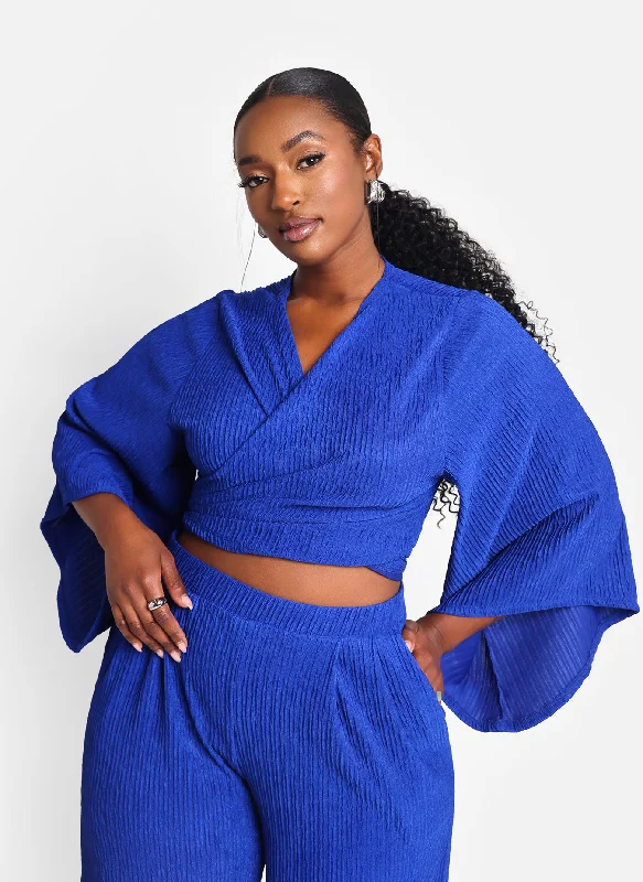 Savings Alert Kennedy Textured Flare Sleeve Wrap Top
