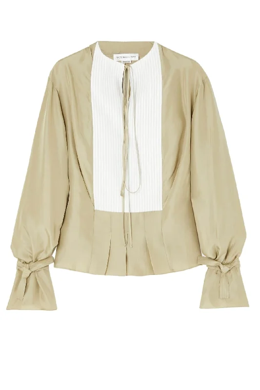Super Deal Victoria Beckham Pleat Detail Silk Blouse - Lichen Green