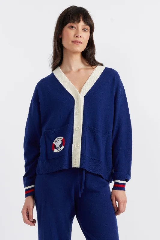 Lowest Rates Blue Wool-Cashmere Snoopy Nautical Cardigan