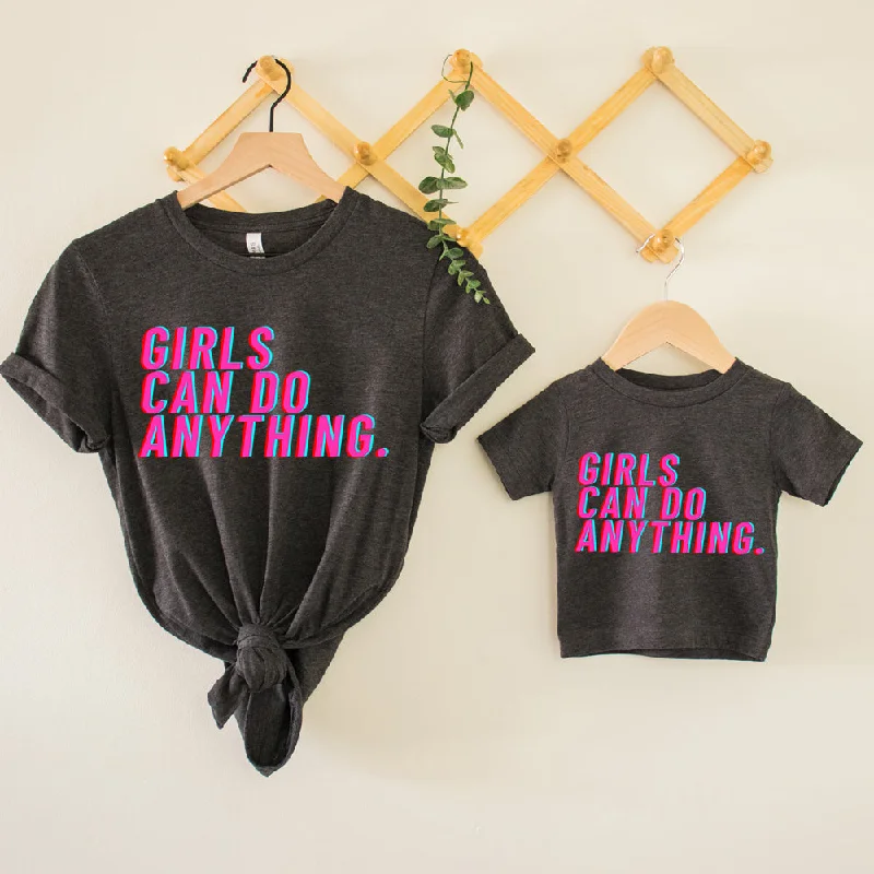 Closeout Girls Can Do Anything Vibe Charcoal Heather T-Shirts