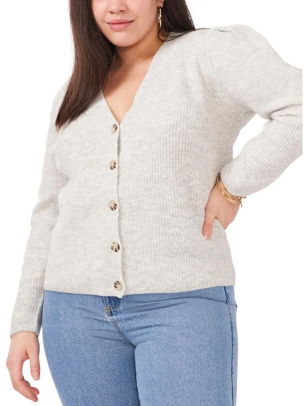 Act Now Plus Womens Warm Puff Sleeves Button-Up