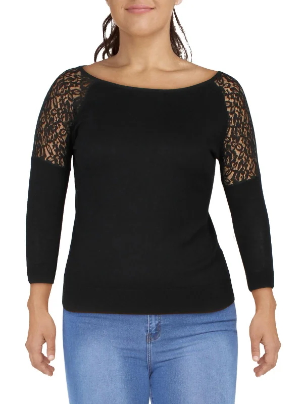 Act Now Plus Womens Lace Fitted Pullover Sweater