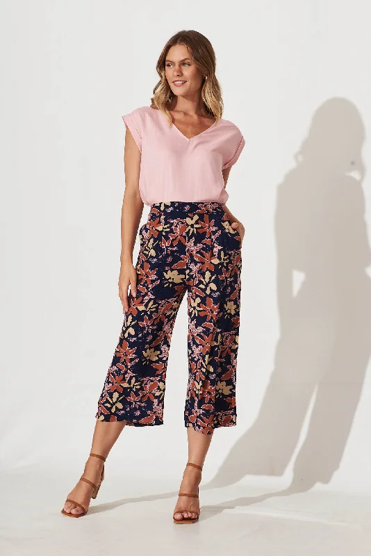 Lowest Rates Ida Cropped Pant In Navy Multi Flower