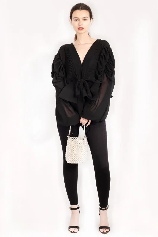 Flash Sale CY Boutique Black Frill Sleeves Blouse