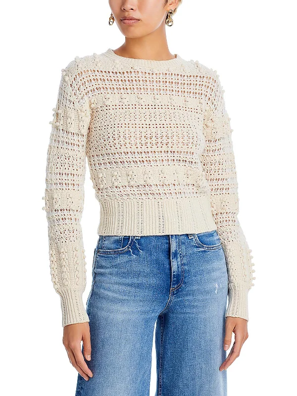 Today Only Womens Wool Crochet Trim Crewneck Sweater