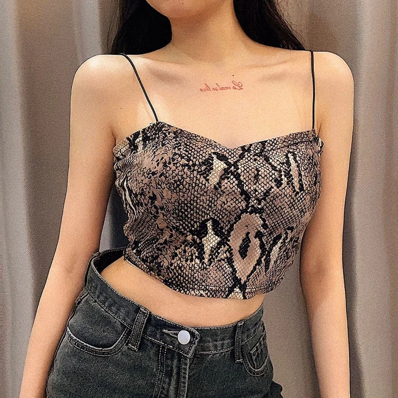 Reduced Prices JuliaFashion - 2024 Snakeskin Prints Bare Midriff Cami Tops
