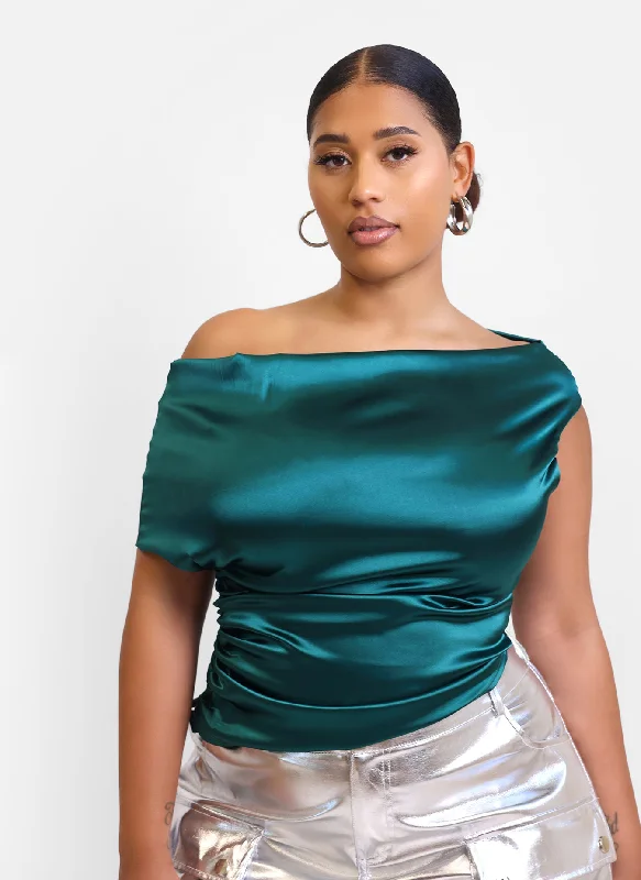 Don't Miss Cassandra Satin Ruched Top - Teal