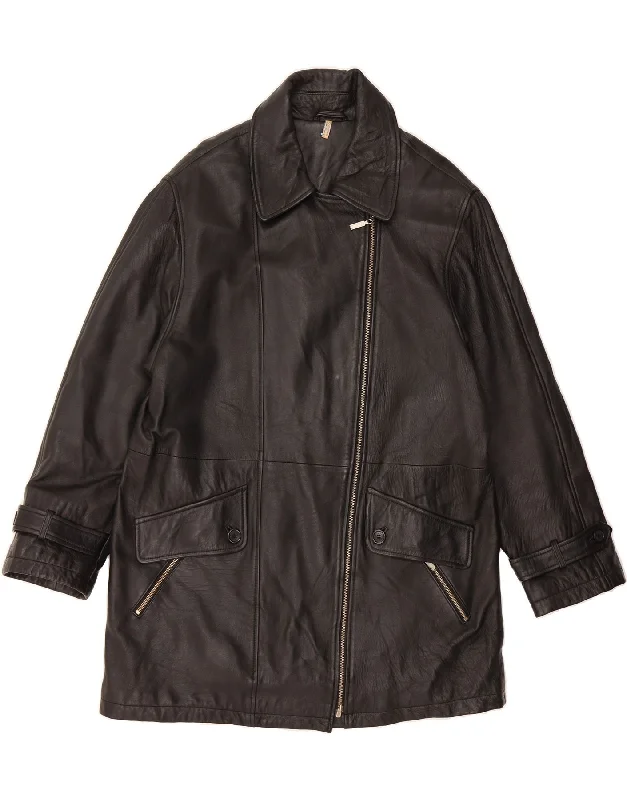 Now or Never VINTAGE Womens Leather Coat UK 16 Large Black Viscose