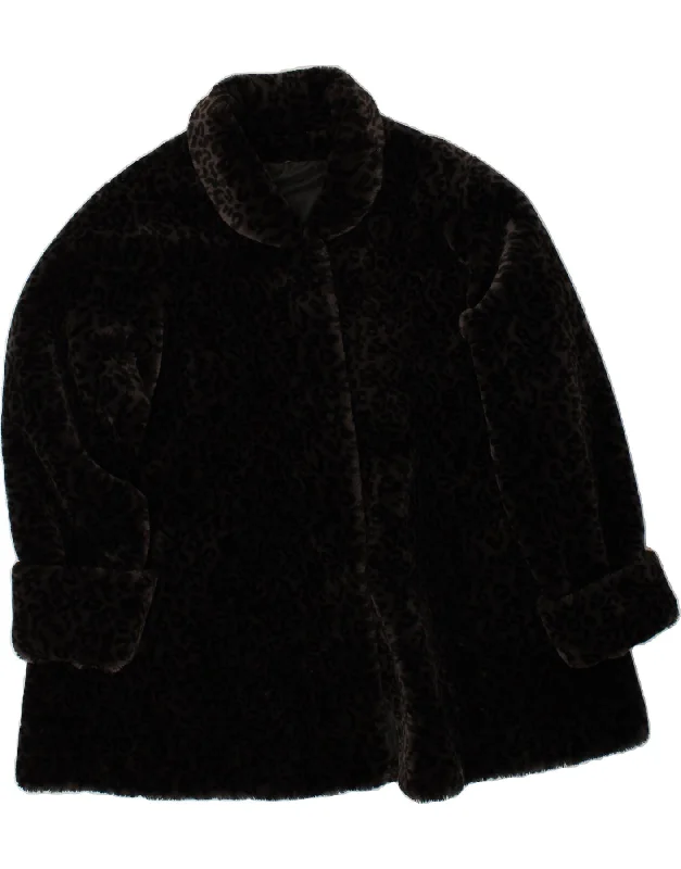 Savings Bonanza VINTAGE Womens Loose Fit Faux Fur Coat UK 18 XL Black Animal Print Acrylic