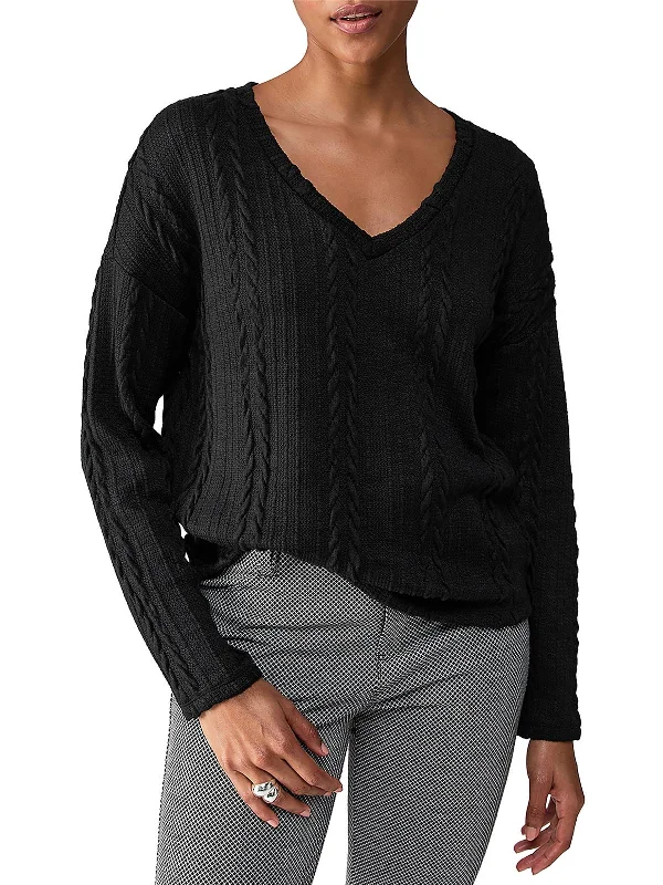 Weekend Deal Womens Cable Knit Long Sleeve V-Neck Sweater