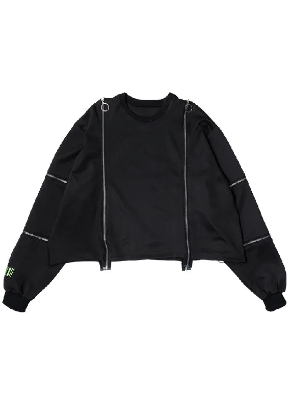 Price Reduction Uzurai Cyberpunk Zipper Oversized Black Green Cropped Top