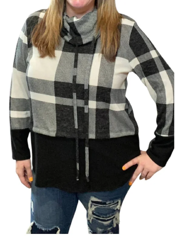Weekend Bargains to Indulge In Plaid Cowlneck Sweater In Black